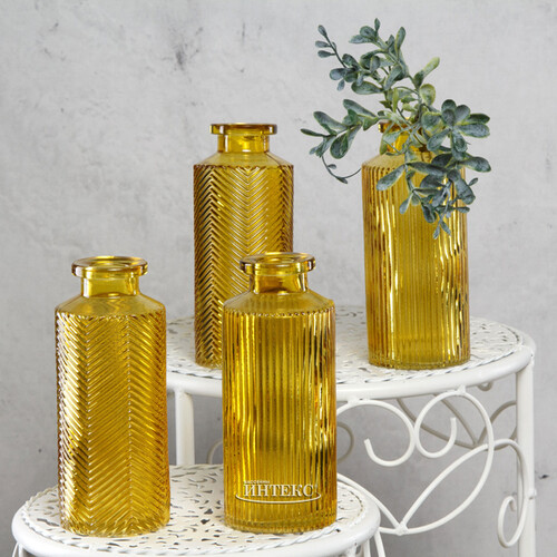 Набор декоративных ваз Сарагоса 14 см, 4 шт, стекло, лимонный Boltze