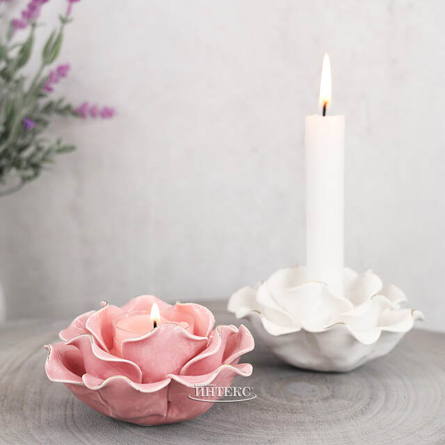 Керамический подсвечник Роза - Буль де Неж 11 см розовый Boltze