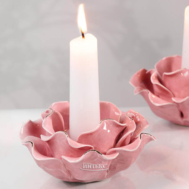 Керамический подсвечник Роза - Буль де Неж 11 см розовый Boltze