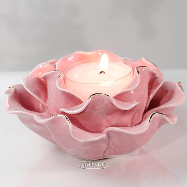 Керамический подсвечник Роза - Буль де Неж 11 см розовый Boltze