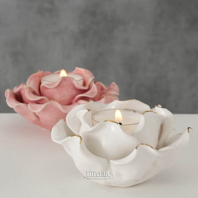 Керамический подсвечник Роза - Буль де Неж 11 см розовый Boltze