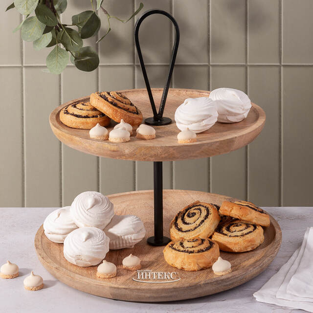 Деревянная этажерка для закусок Bedonia 35 см, двухъярусная Boltze