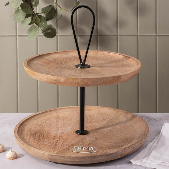 Деревянная этажерка для закусок Bedonia 35 см, двухъярусная Boltze