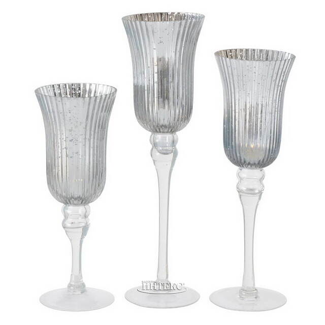 Набор стеклянных подсвечников - бокалов Сильвер Латорре 30-40 см, 3 шт Boltze (Больтце)