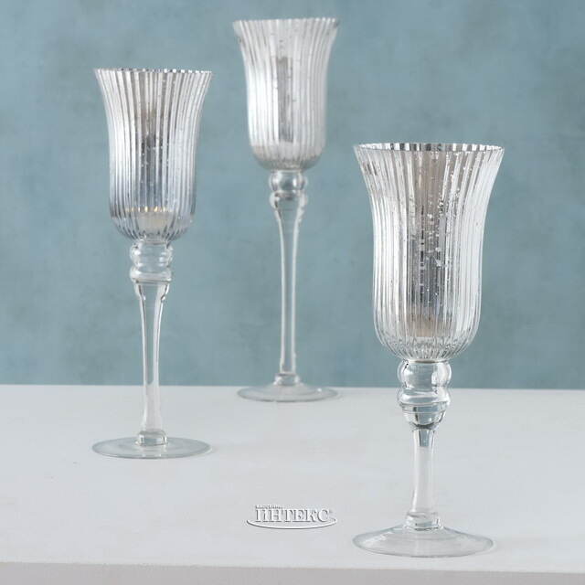 Набор стеклянных подсвечников - бокалов Сильвер Латорре 30-40 см, 3 шт Boltze (Больтце)