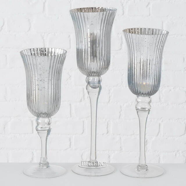 Набор стеклянных подсвечников - бокалов Сильвер Латорре 30-40 см, 3 шт Boltze (Больтце)