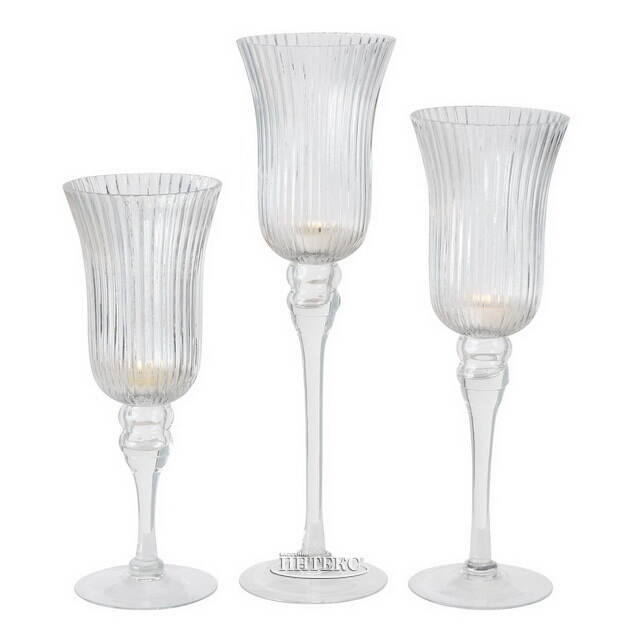 Набор стеклянных подсвечников - бокалов Crystall Latorre 30-40 см, 3 шт Boltze