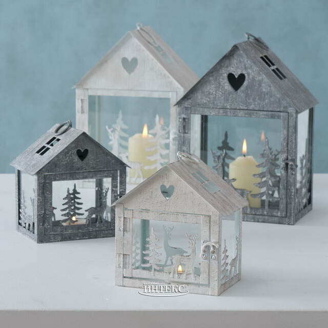Набор подсвечников-домиков Олени в Лесу 16-27 см серый, 2 шт Boltze (Больтце)