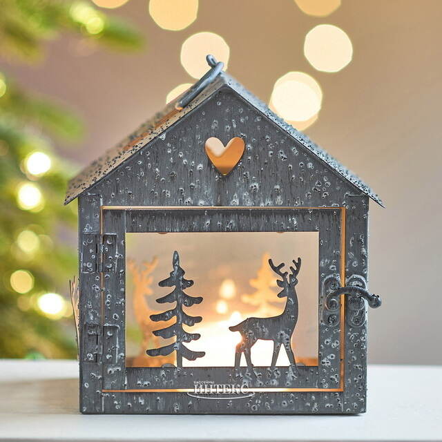 Набор подсвечников-домиков Олени в Лесу 16-27 см серый, 2 шт Boltze (Больтце)