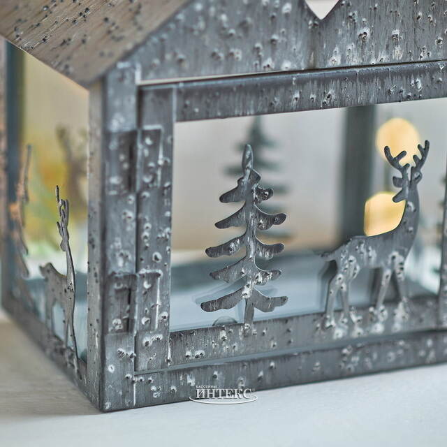 Набор подсвечников-домиков Олени в Лесу 16-27 см серый, 2 шт Boltze (Больтце)