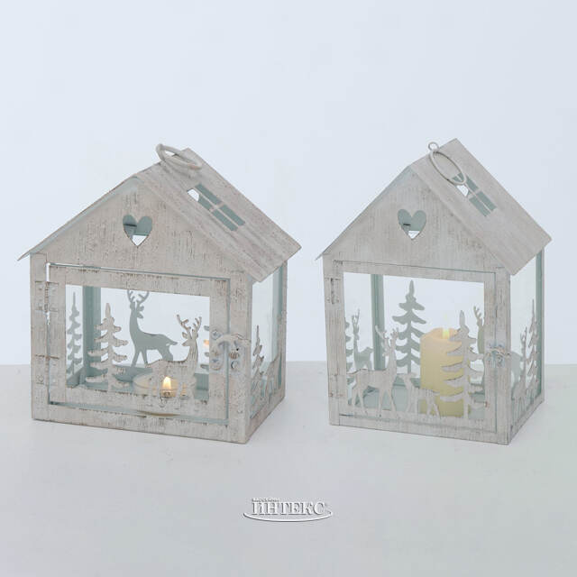 Набор подсвечников-домиков Олени в Лесу 16-27 см белый, 2 шт Boltze (Больтце)