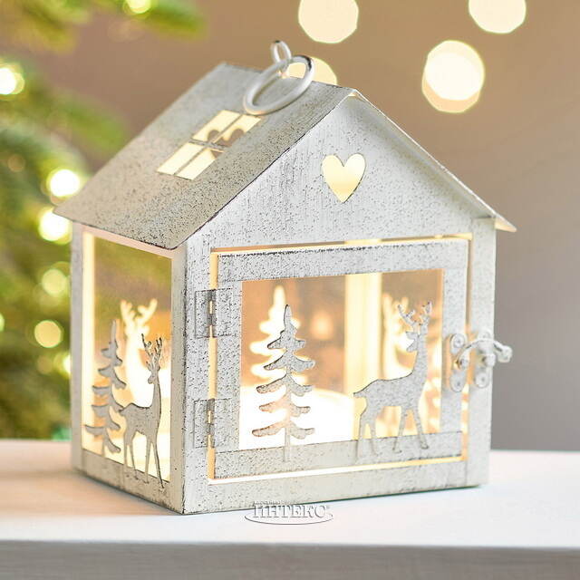 Набор подсвечников-домиков Олени в Лесу 16-27 см белый, 2 шт Boltze (Больтце)