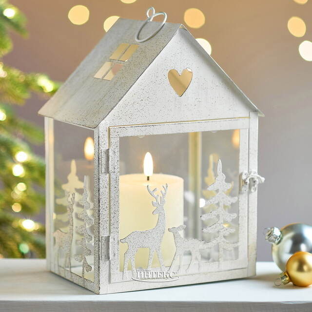 Набор подсвечников-домиков Олени в Лесу 16-27 см белый, 2 шт Boltze (Больтце)