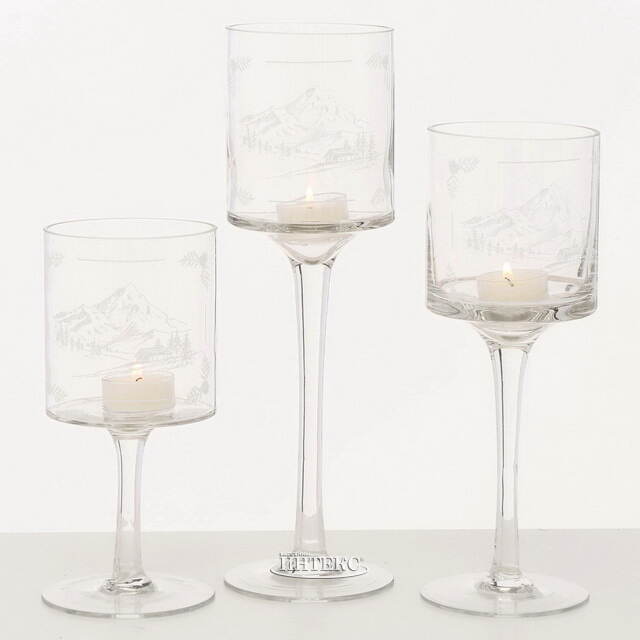 Набор стеклянных подсвечников - бокалов Анданте 30-40 см, 3 шт Boltze