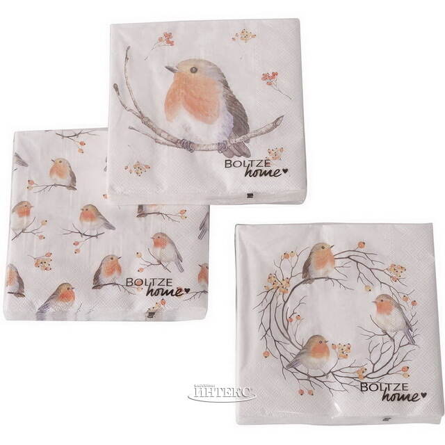 Бумажные салфетки Трио Снегирей 17*17 см, 20 шт Boltze