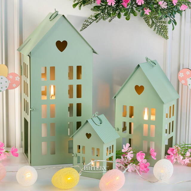 Набор подсвечников-домиков Кэмпбелл 13-35 см зеленый, 3 шт Boltze (Больтце)