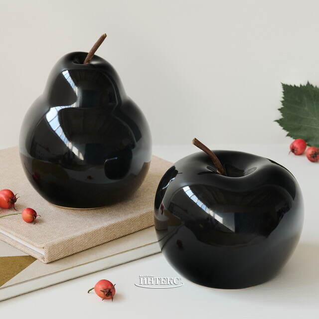 Фарфоровые статуэтки Мерли - Яблоко и Груша 14 см, 2 шт, черные Boltze (Больтце)