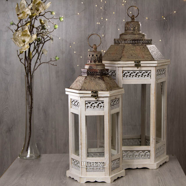 Деревянный подсвечник фонарь Камондо 60*25 см белый Noel Collection (Katherine’s Style) (Ноэль Коллекшн Кэтрин Стайл)
