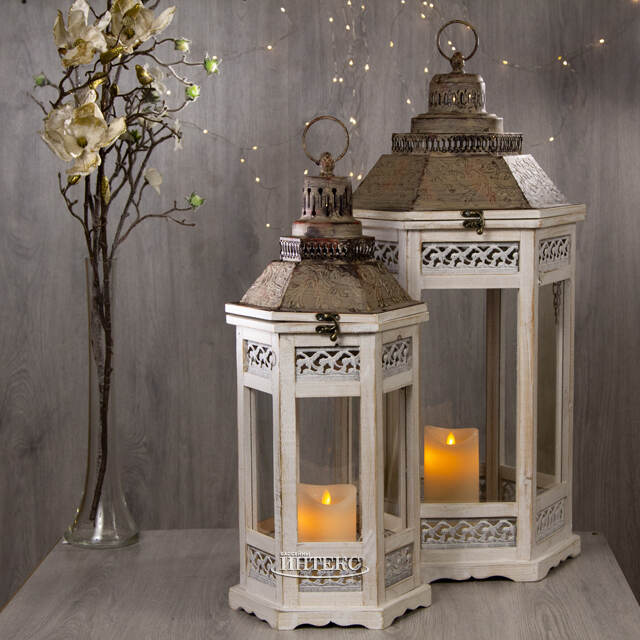 Деревянный подсвечник фонарь Камондо 60*25 см белый Noel Collection (Katherine’s Style) (Ноэль Коллекшн Кэтрин Стайл)