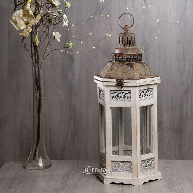 Деревянный подсвечник фонарь Камондо 60*25 см белый Noel Collection (Katherine’s Style) (Ноэль Коллекшн Кэтрин Стайл)