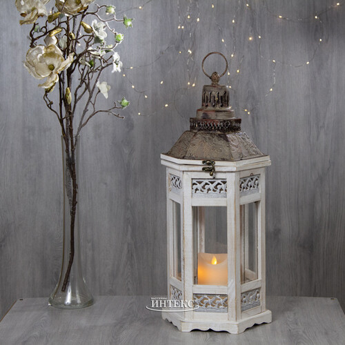 Деревянный подсвечник фонарь Камондо 60*25 см белый Noel Collection (Katherine’s Style)