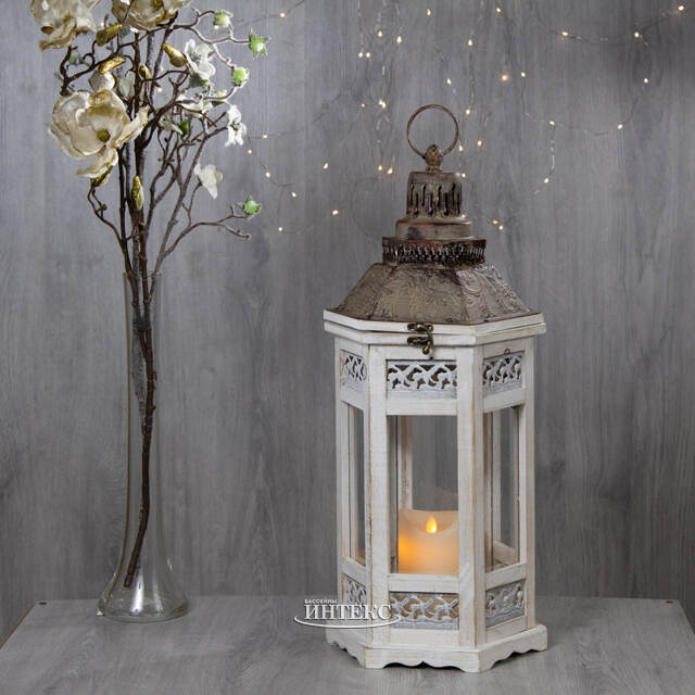 Деревянный подсвечник фонарь Камондо 60*25 см белый Noel Collection (Katherine’s Style) (Ноэль Коллекшн Кэтрин Стайл)