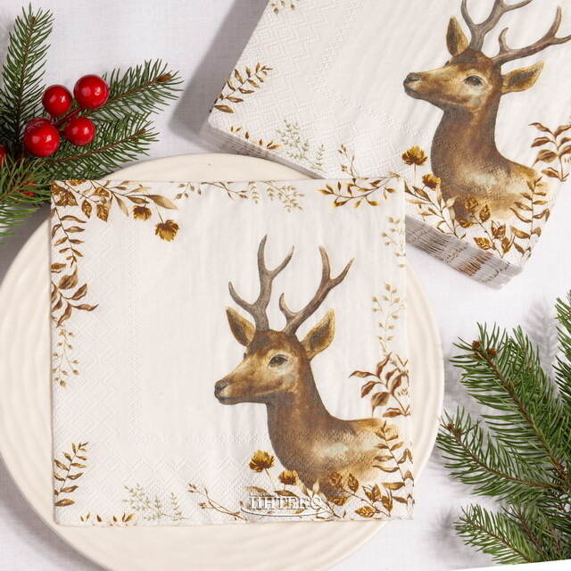 Бумажные салфетки Олень Руперт 17*17 см белые, 20 шт Boltze (Больтце)