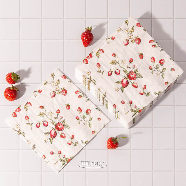 Бумажные салфетки Sweet Strawberries: Watercolor 17*17 см, 20 шт Boltze