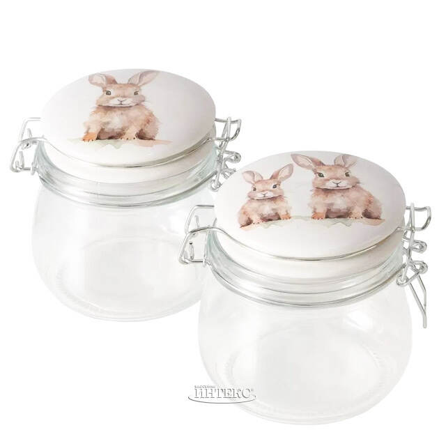 Стеклянная банка для хранения Кролики Шушу и Коко 11 см, 450 мл Boltze