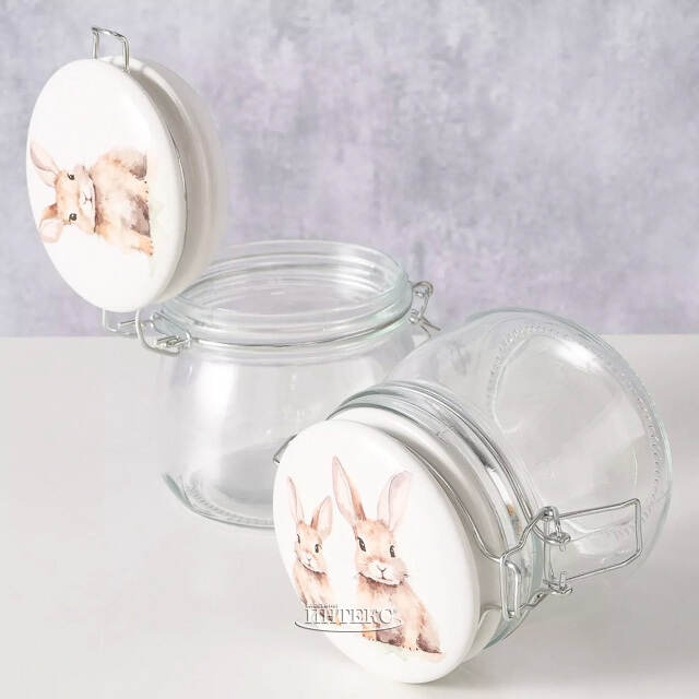 Стеклянная банка для хранения Кролики Шушу и Коко 11 см, 450 мл Boltze