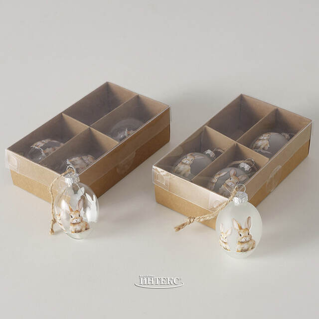 Пасхальные украшения Яйца Пушистые Кролики 7 см глянцевые, 4 шт Boltze (Больтце)