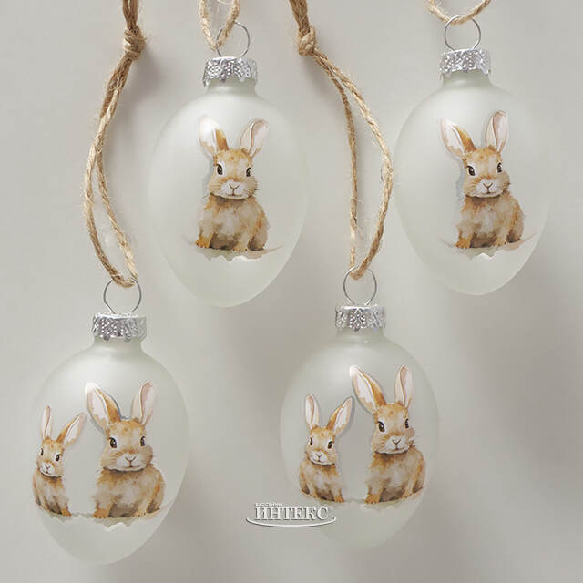 Пасхальные украшения Яйца Пушистые Кролики 7 см матовые, 4 шт Boltze (Больтце)