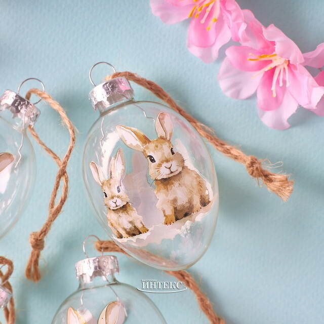 Пасхальные украшения Яйца Пушистые Кролики 7 см глянцевые, 4 шт Boltze (Больтце)