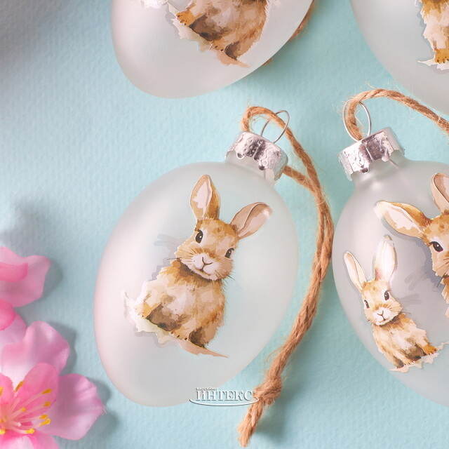 Пасхальные украшения Яйца Пушистые Кролики 7 см матовые, 4 шт Boltze (Больтце)