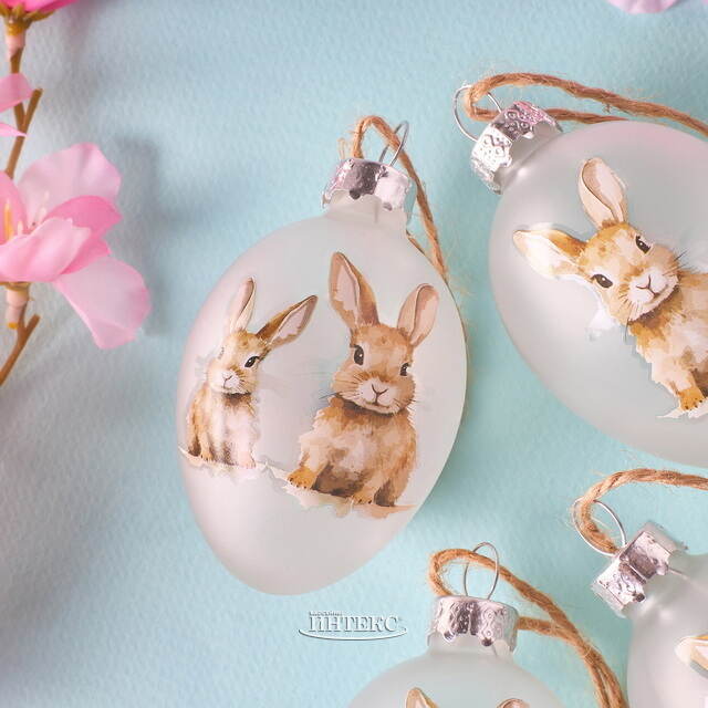 Пасхальные украшения Яйца Пушистые Кролики 7 см матовые, 4 шт Boltze (Больтце)