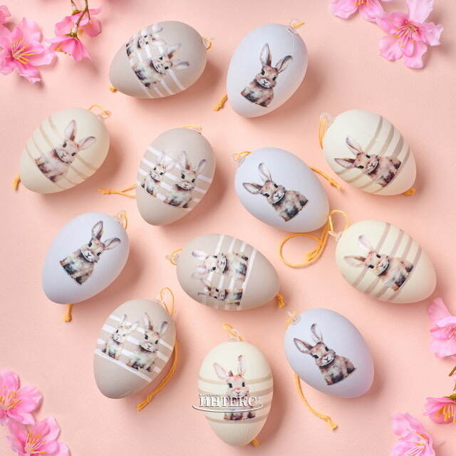 Пасхальные украшения Яйца Пушистые Кролики 6 см, 12 шт Boltze (Больтце)