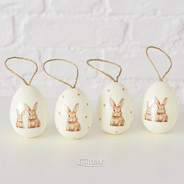 Пасхальные украшения Яйца Fluffy Rabbits 6 см, 4 шт, подвеска Boltze