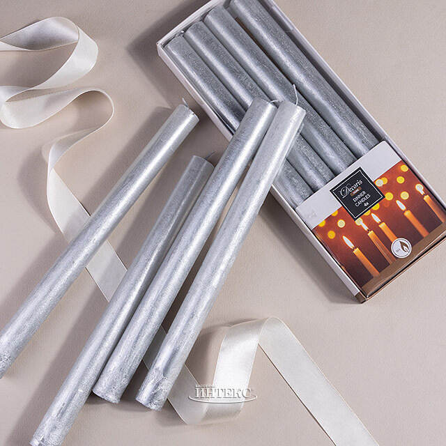 Высокие свечи Серебряный Металлик 25*2.2 см, 4 шт Kaemingk