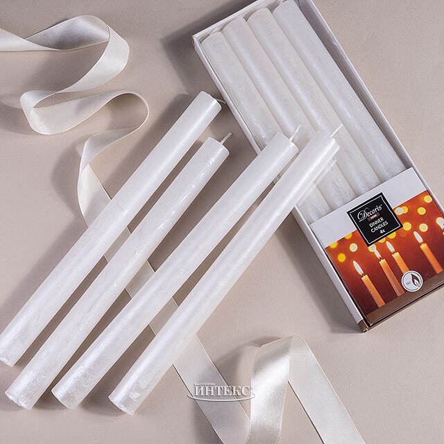 Свеча столовая Металлик 25*2.2 см белая, 4 шт Kaemingk