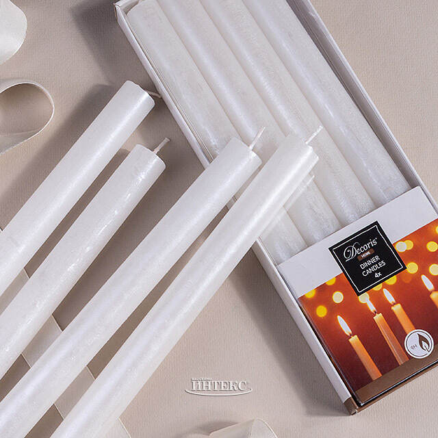 Свеча столовая Металлик 25*2.2 см белая, 4 шт Kaemingk