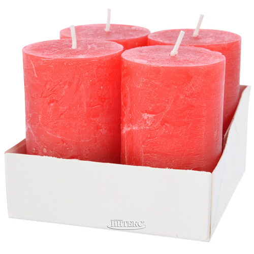 Набор декоративных свечей Рустик 8*5 см, 4 шт, красные Kaemingk