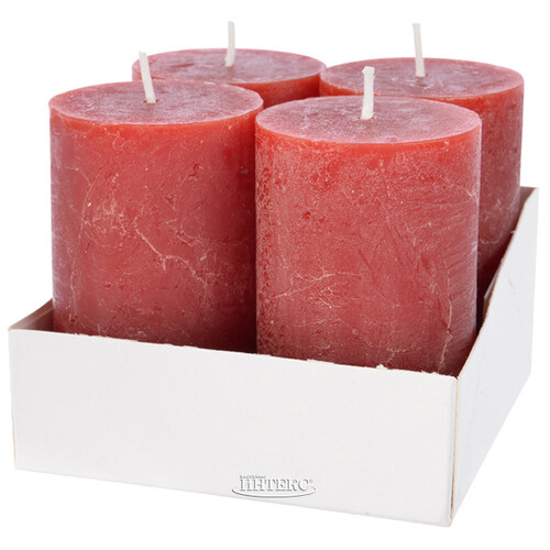 Набор декоративных свечей Рустик 8*5 см, 4 шт, бордовые Kaemingk