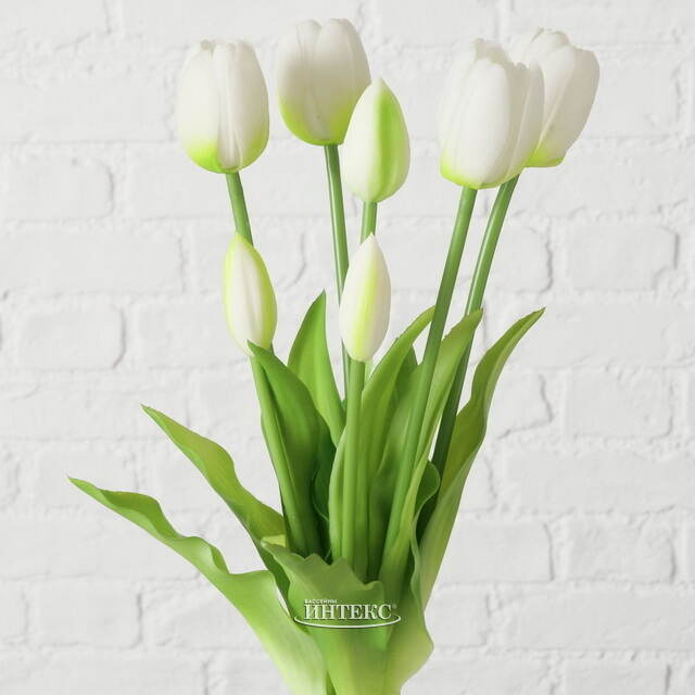 Силиконовые цветы Тюльпаны Great Milton белые 40 см, 7 шт Boltze