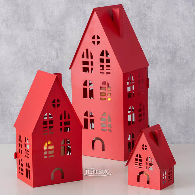 Набор подсвечников - домиков Белфаст 13-38 см красный, 3 шт Boltze (Больтце)