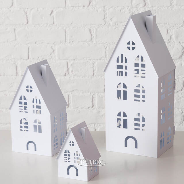 Набор подсвечников - домиков Белфаст 13-38 см белый, 3 шт Boltze (Больтце)