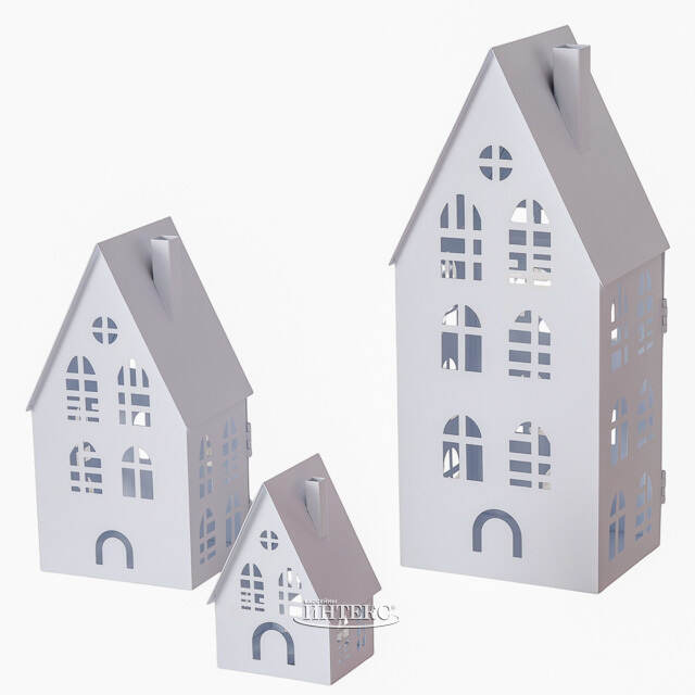 Набор подсвечников - домиков Белфаст 13-38 см белый, 3 шт Boltze (Больтце)