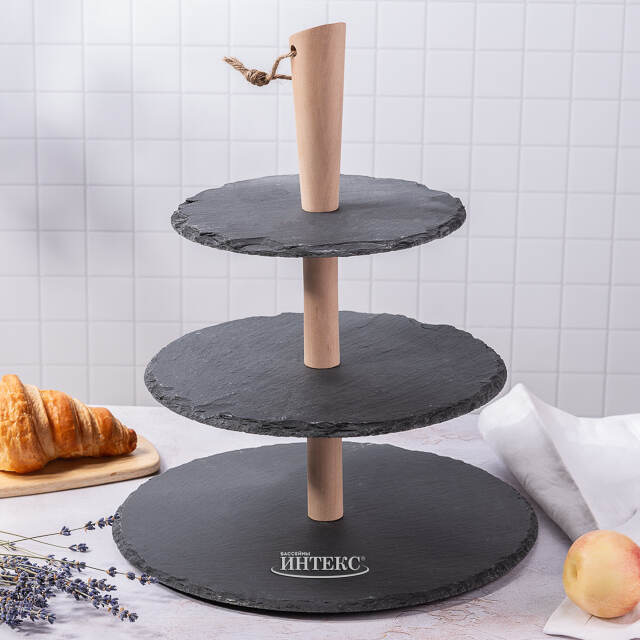 Этажерка трехуровневая для сервировки закусок 36*30 см, сланец Koopman