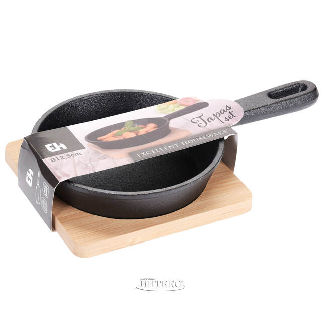 Порционная сковорода Тарти на бамбуковой подставке 12 см, чугун Koopman