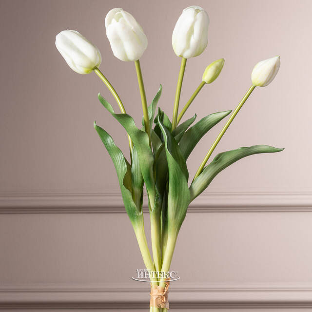 Силиконовые тюльпаны White Prince 5 шт, 48 см EDG