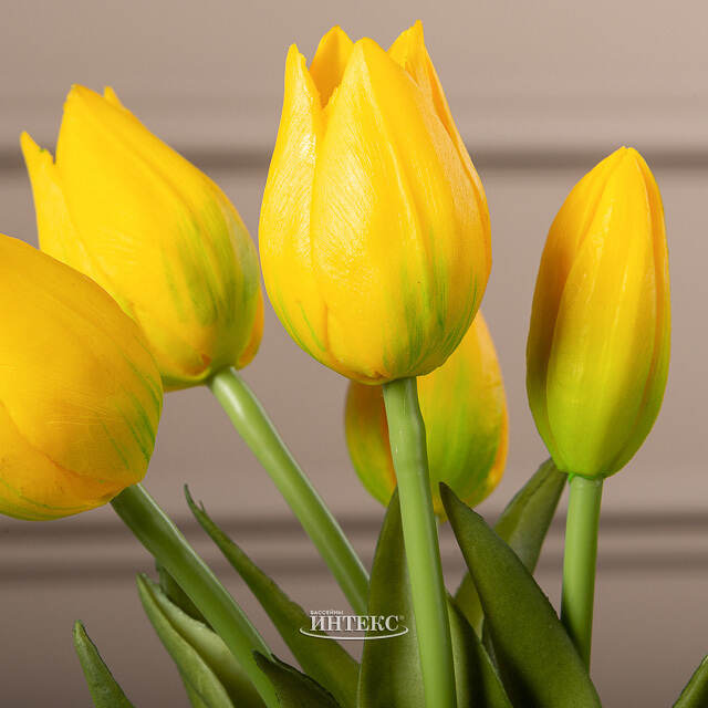 Силиконовые цветы Тюльпаны Parateo 5 шт, 26 см желтые EDG
